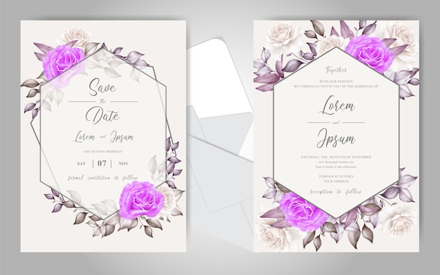 Vector floral wedding invitation cards set template