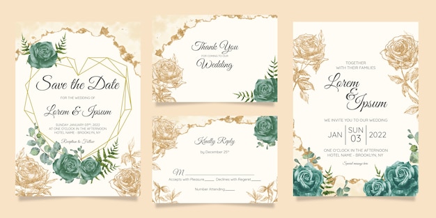 Floral wedding invitation cards template set