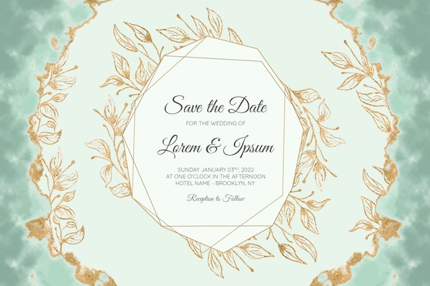 Vector floral wedding invitation cards template with watercolor gold foil