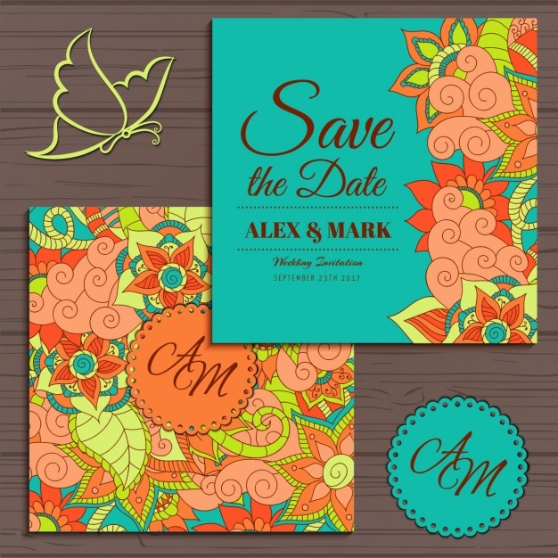 Vector floral wedding invitation design