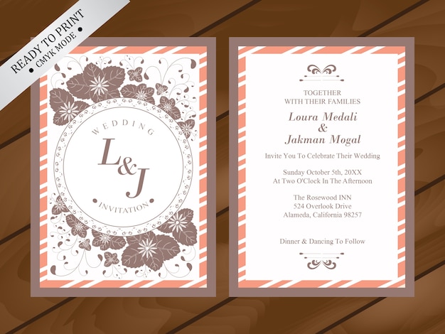 Floral wedding invitation double sided