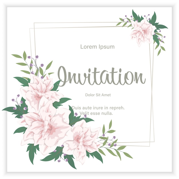ベクトル 花の結婚式招待状エレガントな招待状カードデザイン。花と葉のフレーム