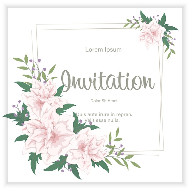 Floral wedding invitation elegant invite card design. Flowers and leaves frame