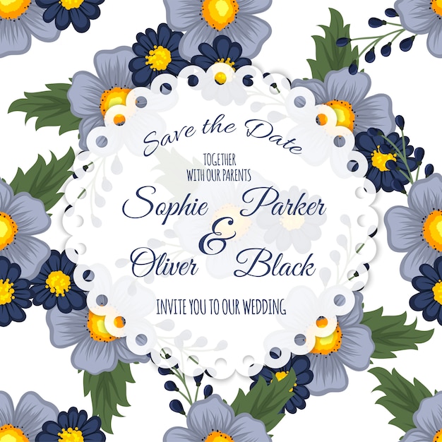 Floral wedding invitation elegant invite card vector design