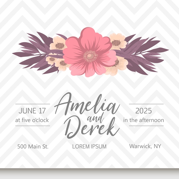 花の結婚式の招待状エレガントな招待状カードベクトル
