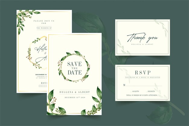 Floral wedding invitation in green color