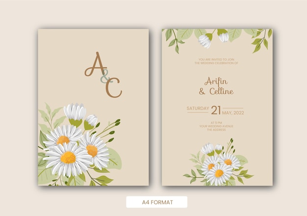 Vector floral wedding invitation pastel with white flower