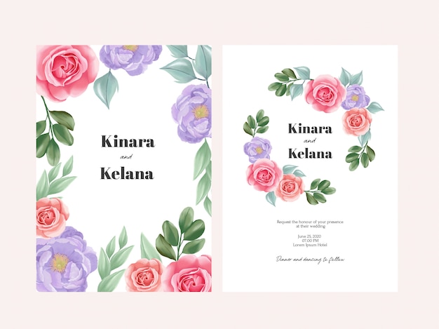 Floral wedding invitation set card template set