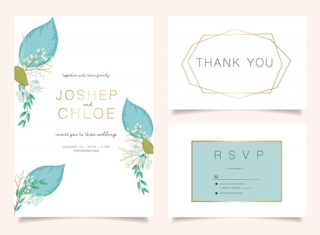 Vector floral wedding invitation set