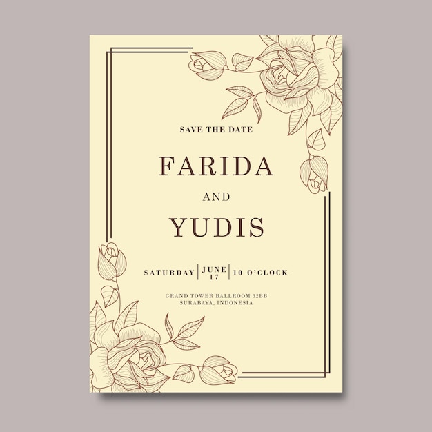 Floral wedding invitation template minimalist in vintage design