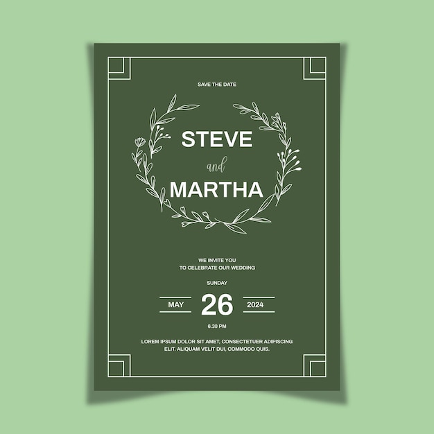 Floral wedding invitation template organic hand drawn leaf decoration simple minimalist style