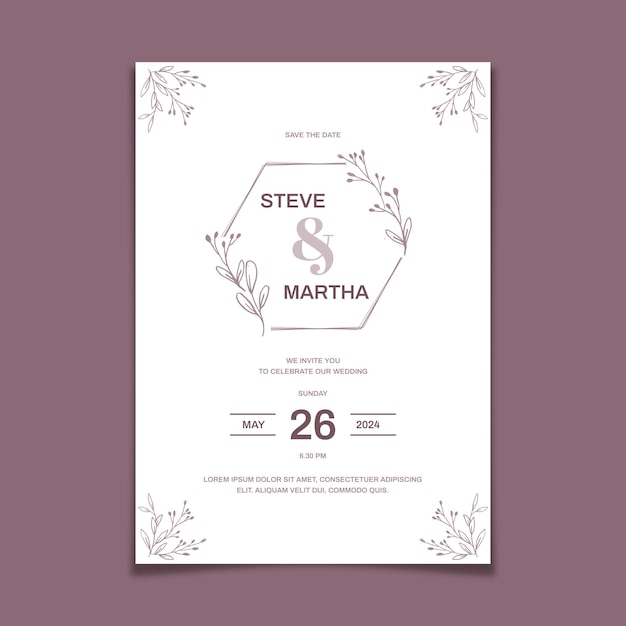 Vector floral wedding invitation template organic hand drawn leaf decoration simple minimalist style