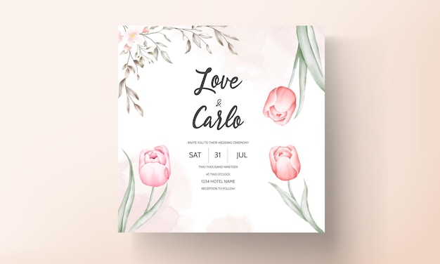 Floral wedding invitation template set with brown and peach flowers and leaves decoration