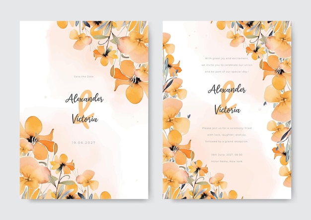 Floral wedding invitation template set with elegant nude orchid flowers