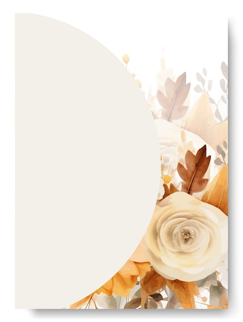 Floral wedding invitation template set with elegant white rose with brown leaves