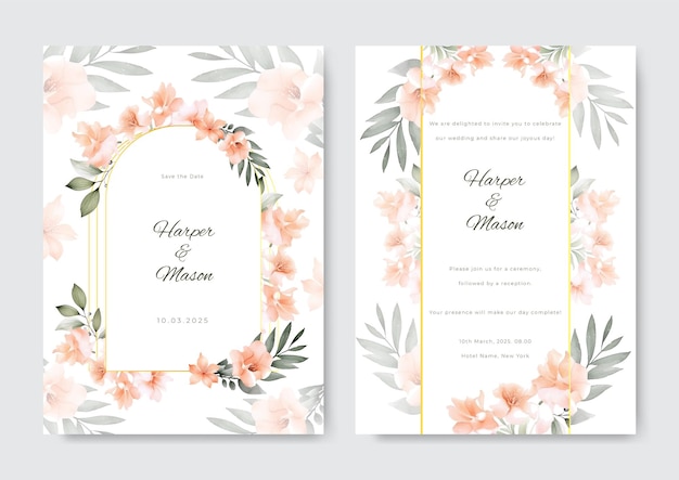 Premium Vector | Floral wedding invitation template set with flowers ...