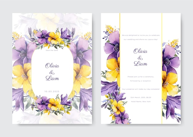 꽃과 잎 장식 식물원 카드 디자인 컨셉으로 설정된 꽃 결혼 초대 템플릿
