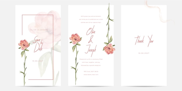 Floral wedding invitation template set with nude poppy flowers