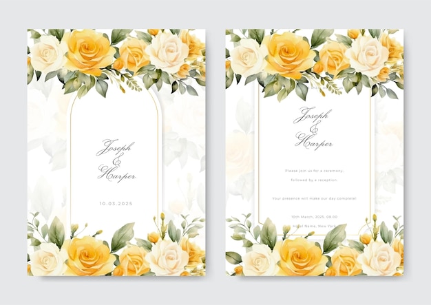 Vector floral wedding invitation template set