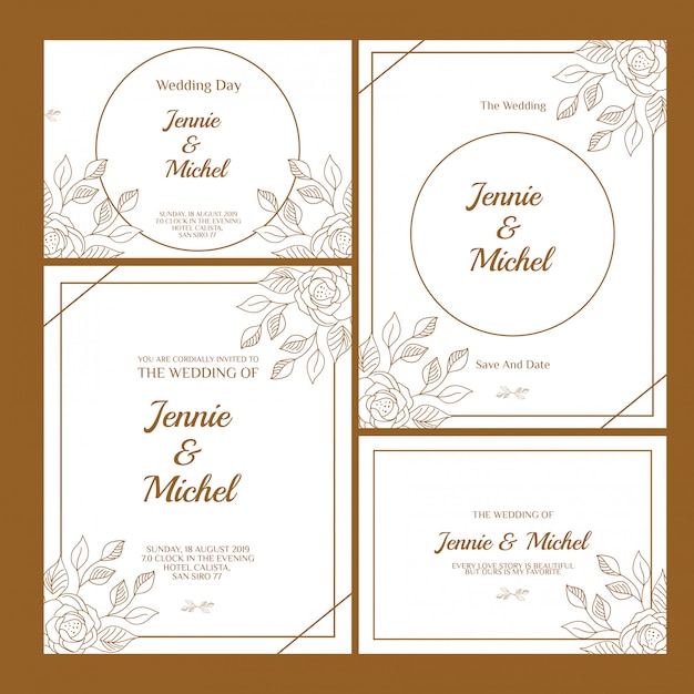 Floral wedding invitation template set