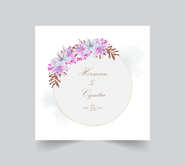 Vector floral wedding invitation template with beautiful flowers and leaves decoration