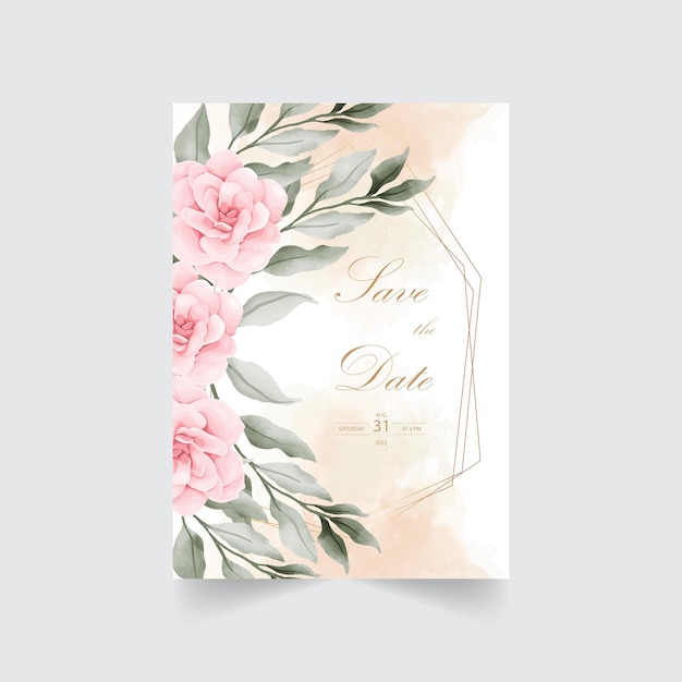 Floral wedding invitation template with beautiful flowers and leaves decoration