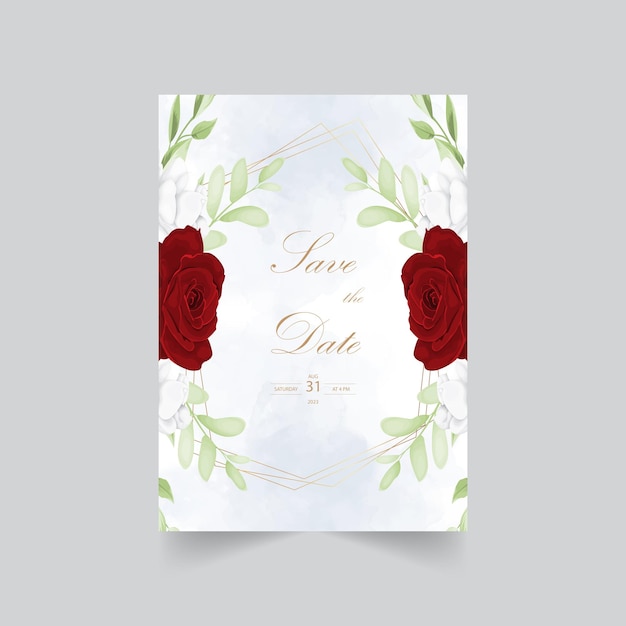 Floral wedding invitation template with beautiful flowers and leaves decoration