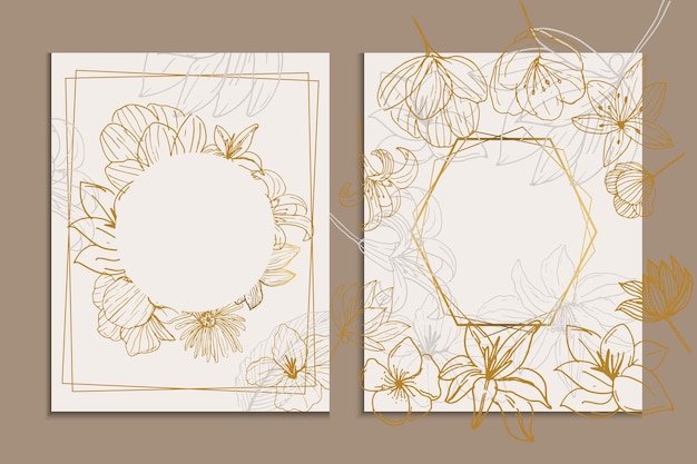 Vector floral wedding invitation template with golden nature