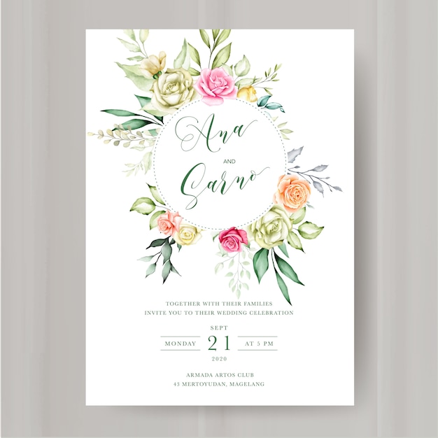 花の結婚式の招待状のテンプレート