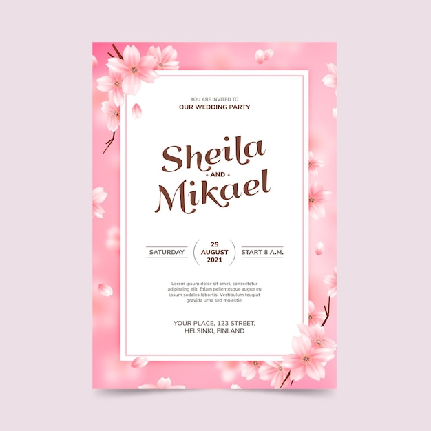 Vector floral wedding invitation template