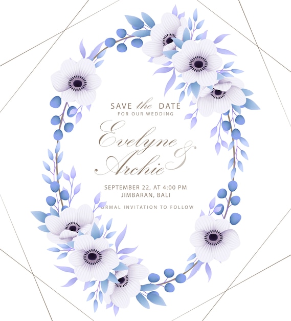 Vector floral wedding invitation with anemone flowers