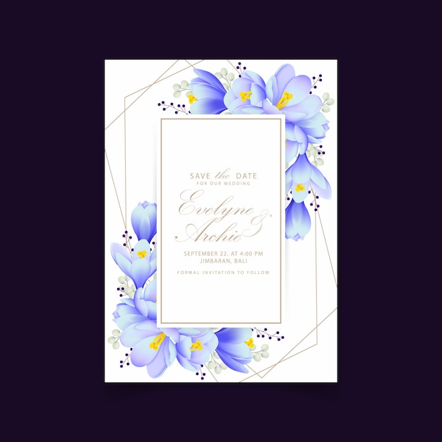 floral wedding invitation with crocus flowers   