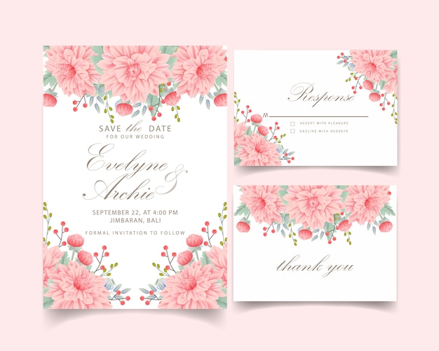 ダリアの花と花の結婚式の招待状