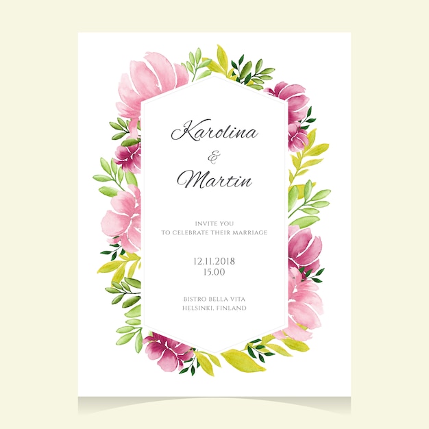 Vector floral wedding invitation with a frame