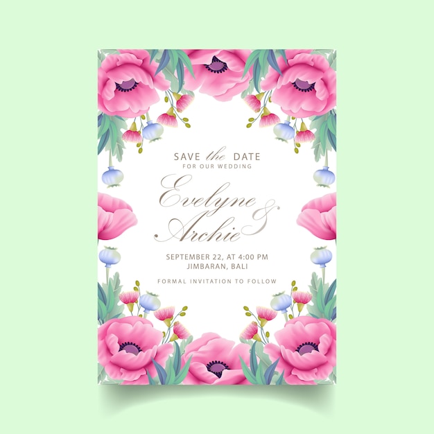 Floral wedding invitation with poppy flower