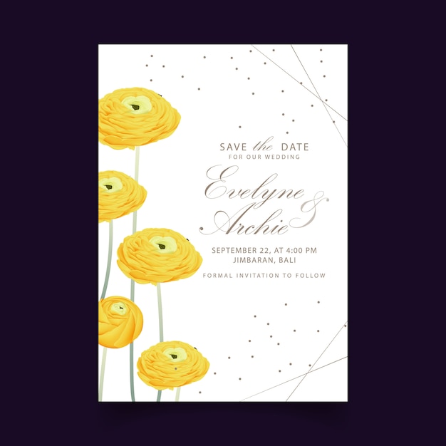 ラナンキュラスの花と花の結婚式の招待状