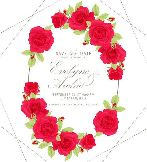 Vector floral wedding invitation with red rose