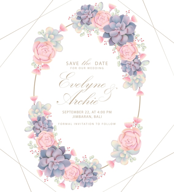 Floral wedding invitation with succulents