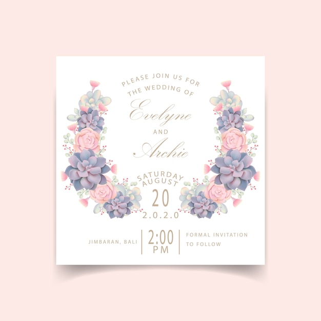 Floral wedding invitation with succulents