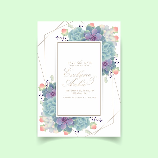 Floral wedding invitation with succulents