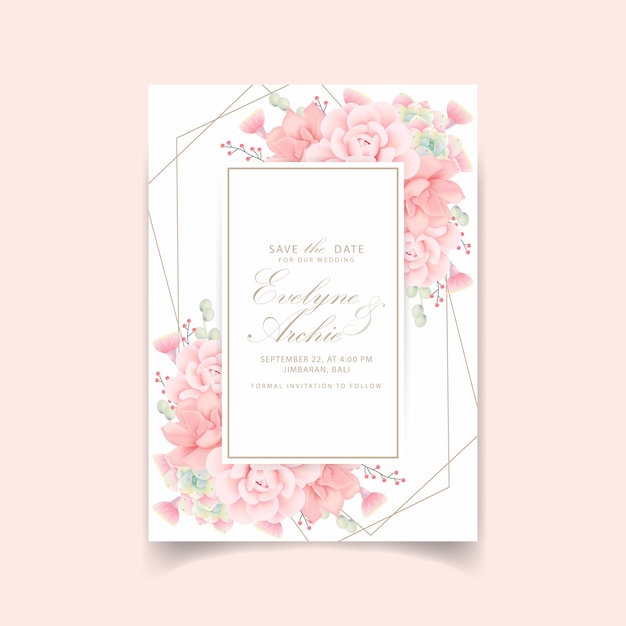 Vector floral wedding invitation with succulents