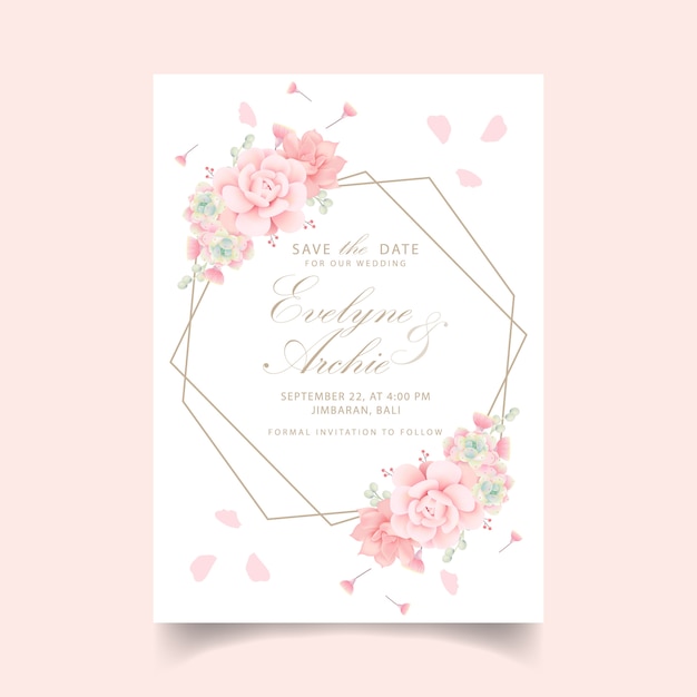 Vector floral wedding invitation with succulents