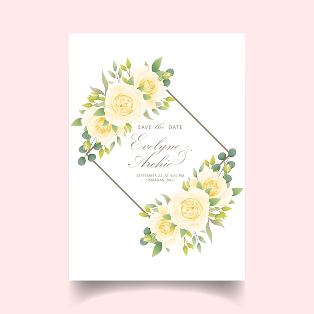 Floral wedding invitation with white rose