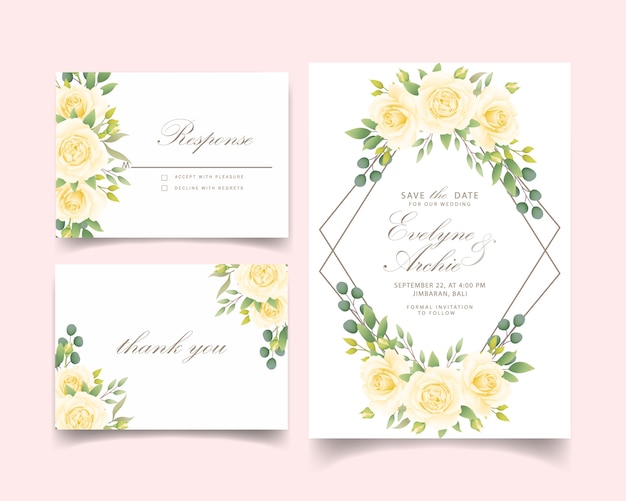 Floral wedding invitation with white rose