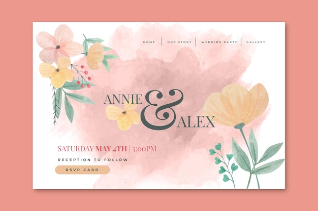 Vector floral wedding landing page concept