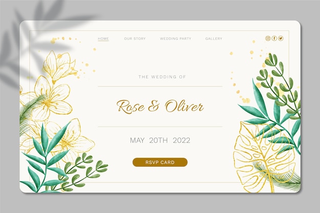 Vector floral wedding landing page template design