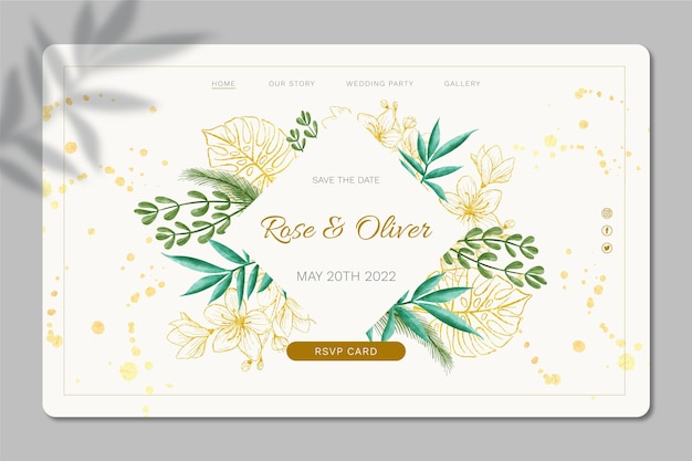 Vector floral wedding landing page template design