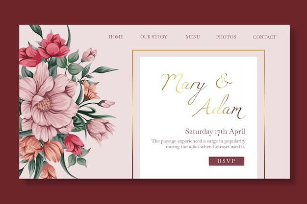 Floral wedding landing page template