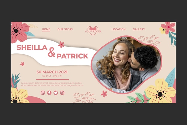 Vector floral wedding landing page template