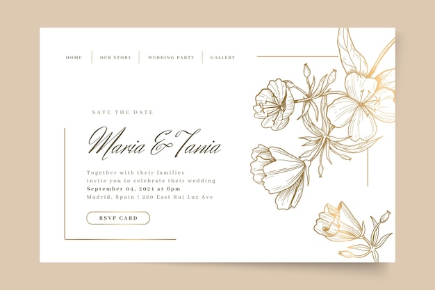 Vector floral wedding landing page template